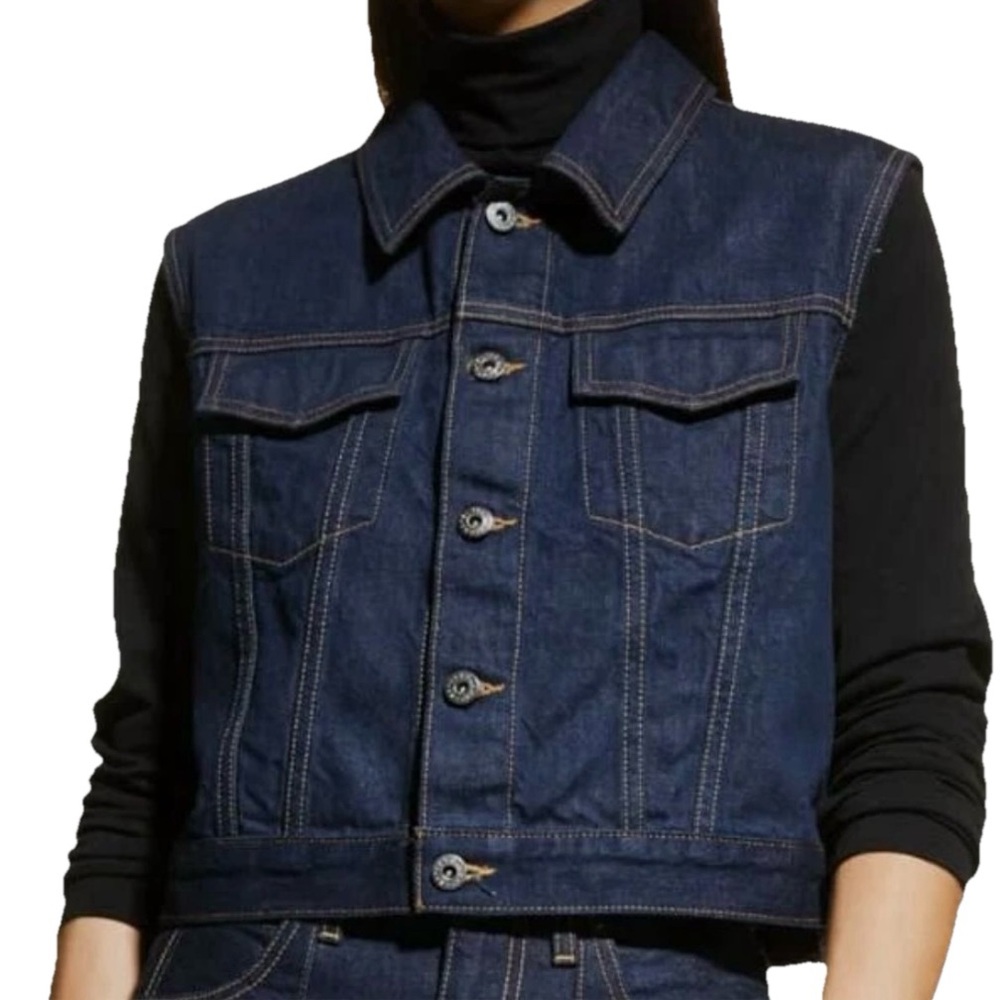 SLVRLAKE Trucker Cropped Denim Vest Women’s Dark Blue Cotton Size Large